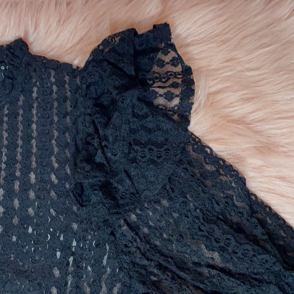 New Trendy Brick Color Sheer Crochet Mock Neck Long Sleeve Blouse - Picture 15 of 17